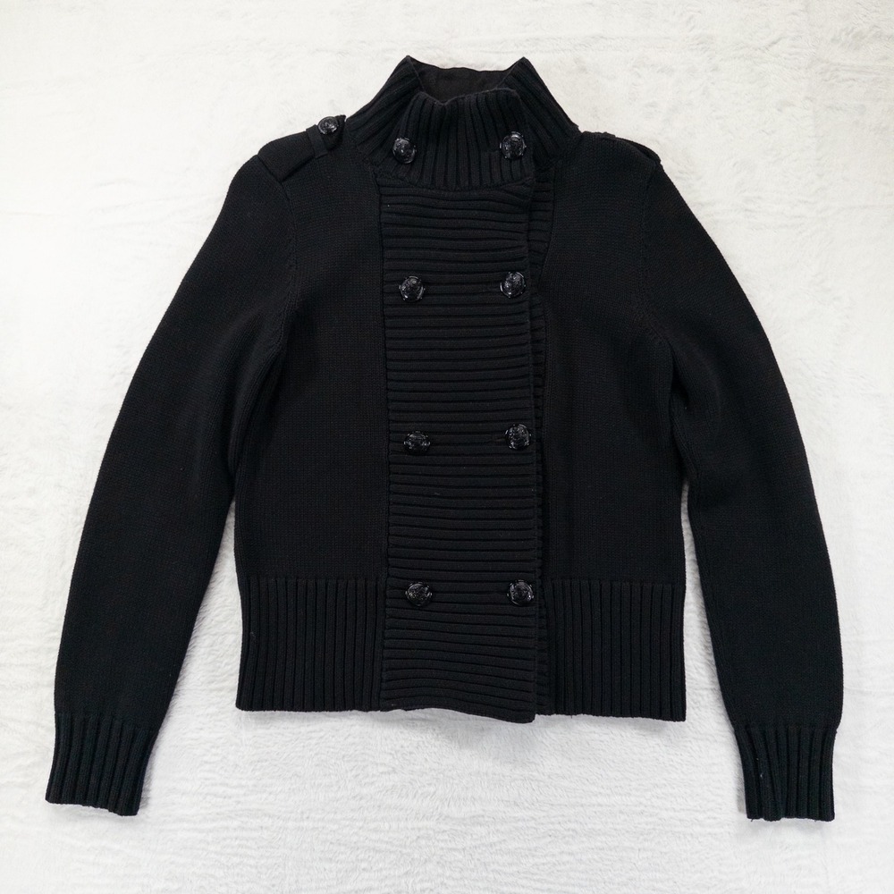 Lauren Ralph Lauren Womens Cardigan M Black Double Breasted Military Sweater